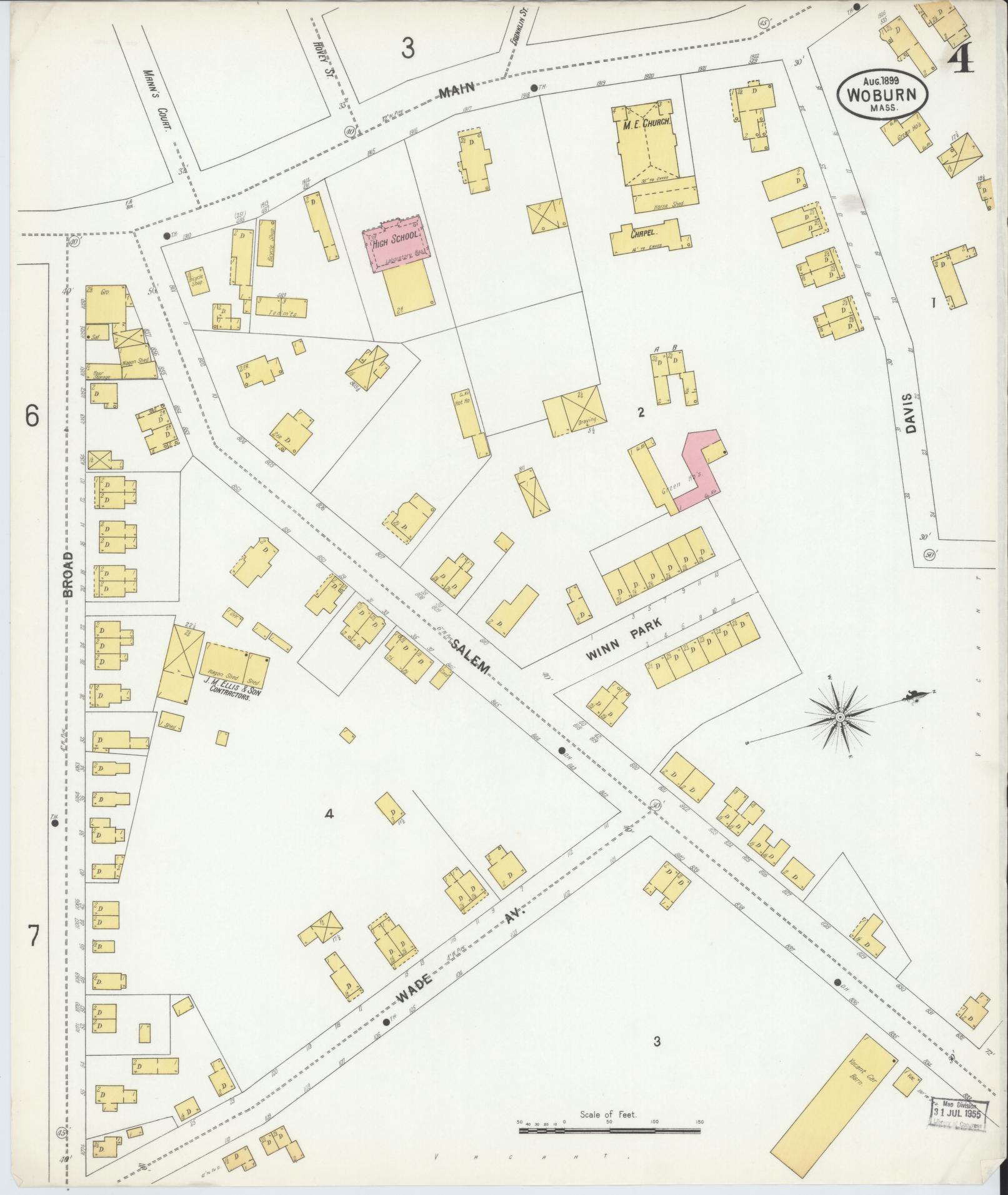 Sanborn Fire Insurance Map from Woburn, Middlesex County, Massachusetts (1899), Sheet #0004 - Complete Map Set gallery image, historic Sanborn map, vintage wall art, Massachusetts Massachusetts