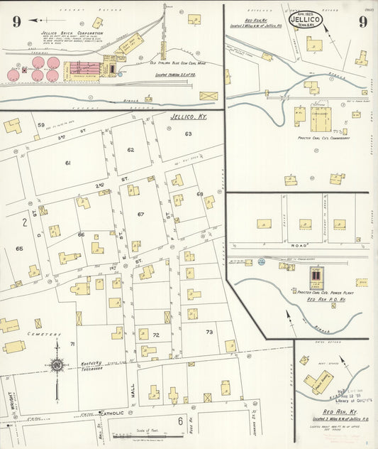 Sanborn Fire Insurance Map from Jellico, Whitley County, Ky., and Campbell County, Tenna, Kentucky (1923), Sheet #0009 - Historic Sanborn Fire Insurance Map Print, vintage old map wall art, antique decor, genealogy gift, Kentucky Kentucky map