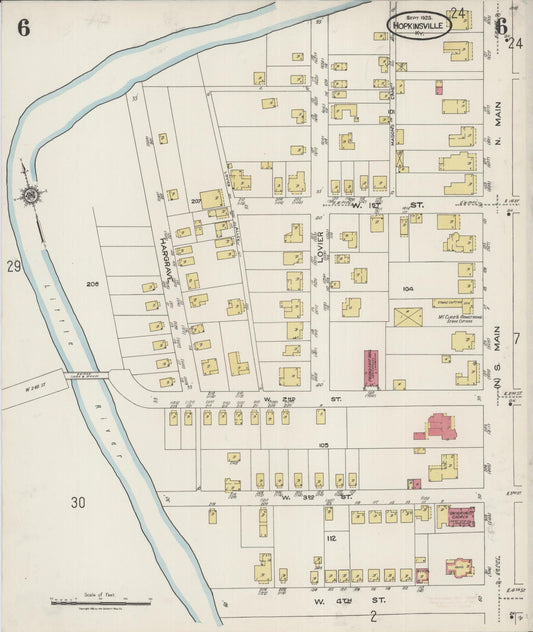 Sanborn Fire Insurance Map from Hopkinsville, Christian County, Kentucky (1923), Sheet #0006 - Historic Sanborn Fire Insurance Map Print, vintage old map wall art, antique decor, genealogy gift, Kentucky Kentucky map