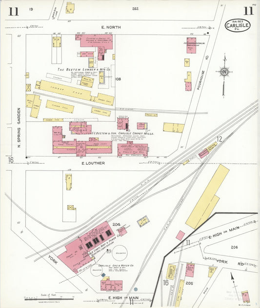 Sanborn Fire Insurance Map from Carlisle, Cumberland County, Pennsylvania (1923), Sheet #0011 - Historic Sanborn Fire Insurance Map Print, vintage old map wall art, antique decor, genealogy gift, Pennsylvania Pennsylvania map