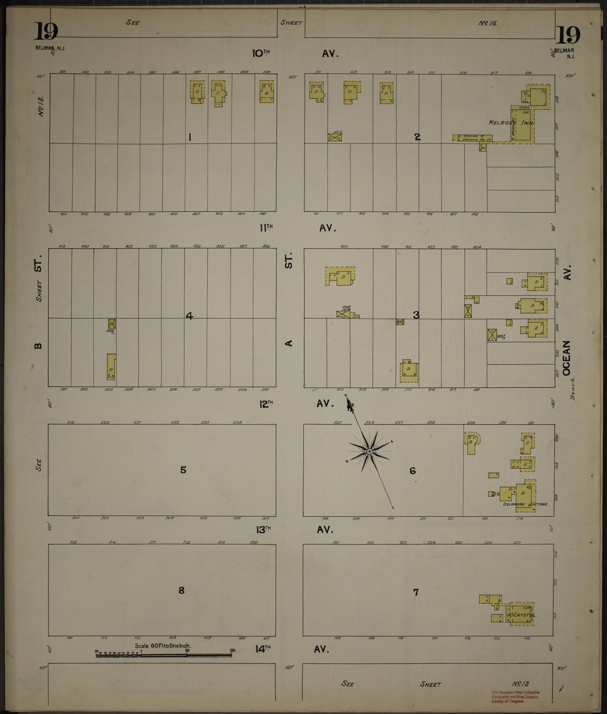 Sanborn Fire Insurance Map from New Jersey Coast, New Jersey Coast, New Jersey (1890), Sheet #0019 - Complete Map Set gallery image, historic Sanborn map, vintage wall art, New Jersey Coast New Jersey