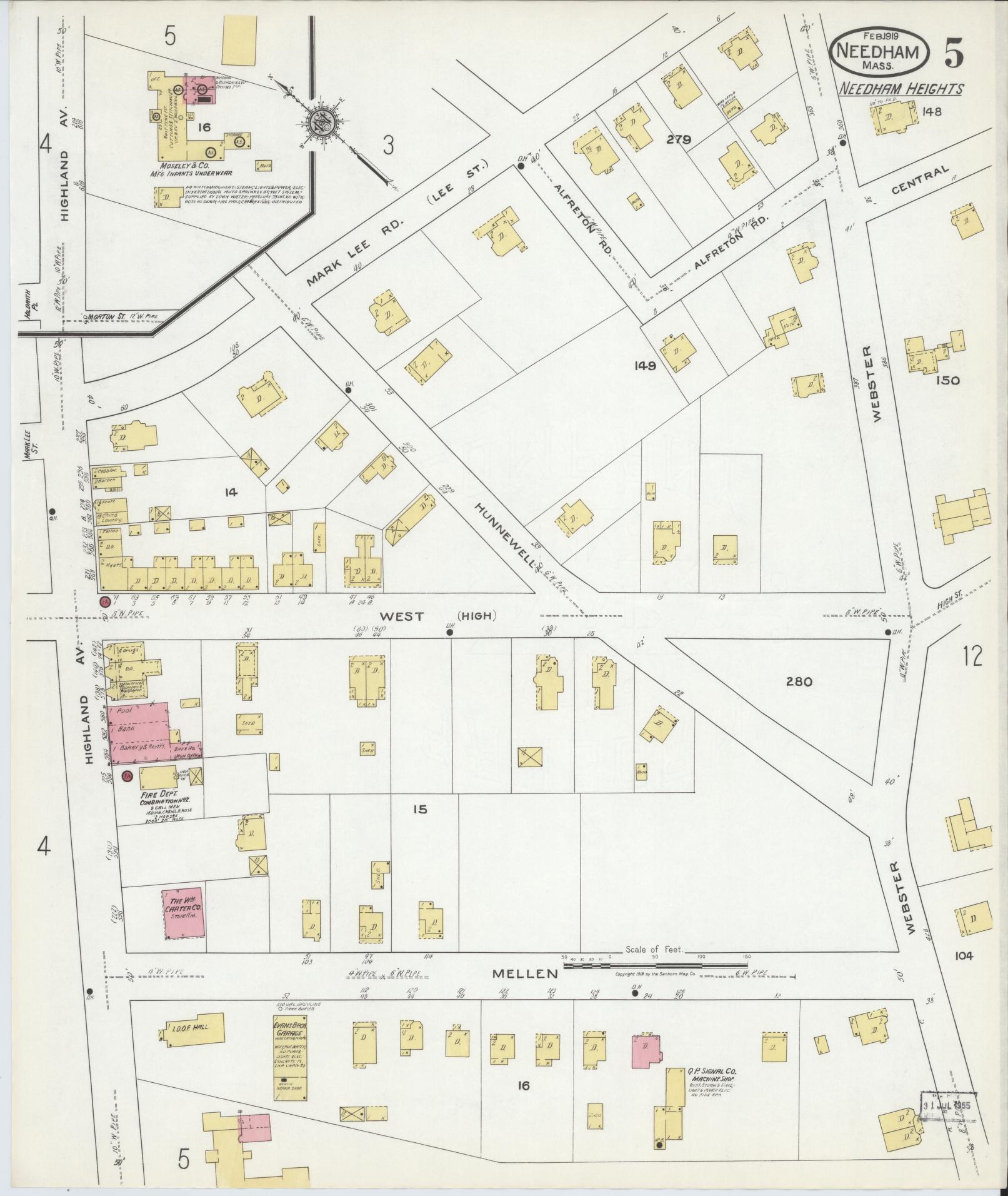 Sanborn Fire Insurance Map from Needham, Norfolk County, Massachusetts (1919), Sheet #0005 - Complete Map Set gallery image, historic Sanborn map, vintage wall art, Massachusetts Massachusetts