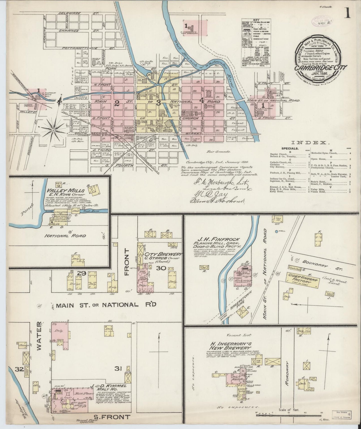 Sanborn Fire Insurance Map from Cambridge City, Wayne County, Indiana (1886), Sheet #0001 - Complete Map Set gallery image, historic Sanborn map, vintage wall art, Indiana Indiana