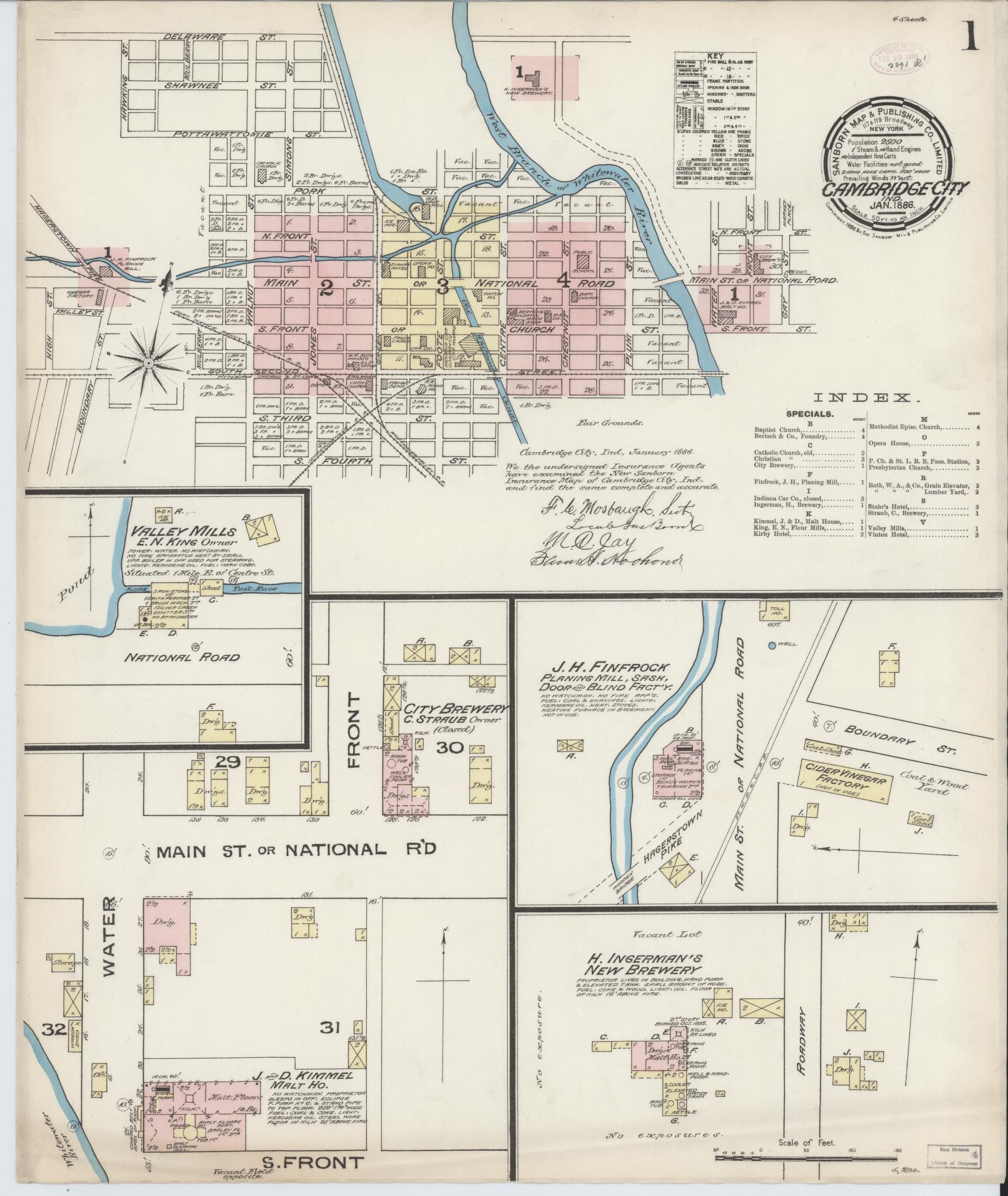 Sanborn Fire Insurance Map from Cambridge City, Wayne County, Indiana (1886), Sheet #0001 - Complete Map Set gallery image, historic Sanborn map, vintage wall art, Indiana Indiana