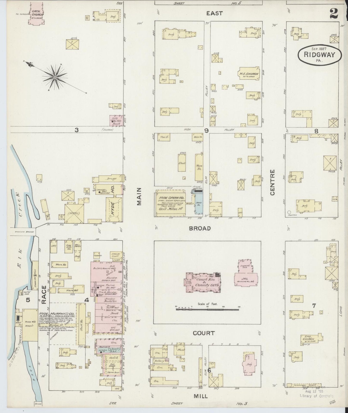 Sanborn Fire Insurance Map from Ridgway, Elk County, Pennsylvania (1887), Sheet #0002 - Historic Sanborn Fire Insurance Map Print, vintage old map wall art, antique decor, genealogy gift, Pennsylvania Pennsylvania map