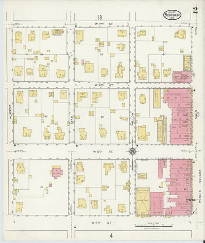 Sanborn Fire Insurance Map from Bonham, Fannin County, Texas (1917), Sheet #0002 - Complete Map Set gallery image, historic Sanborn map, vintage wall art, Texas Texas