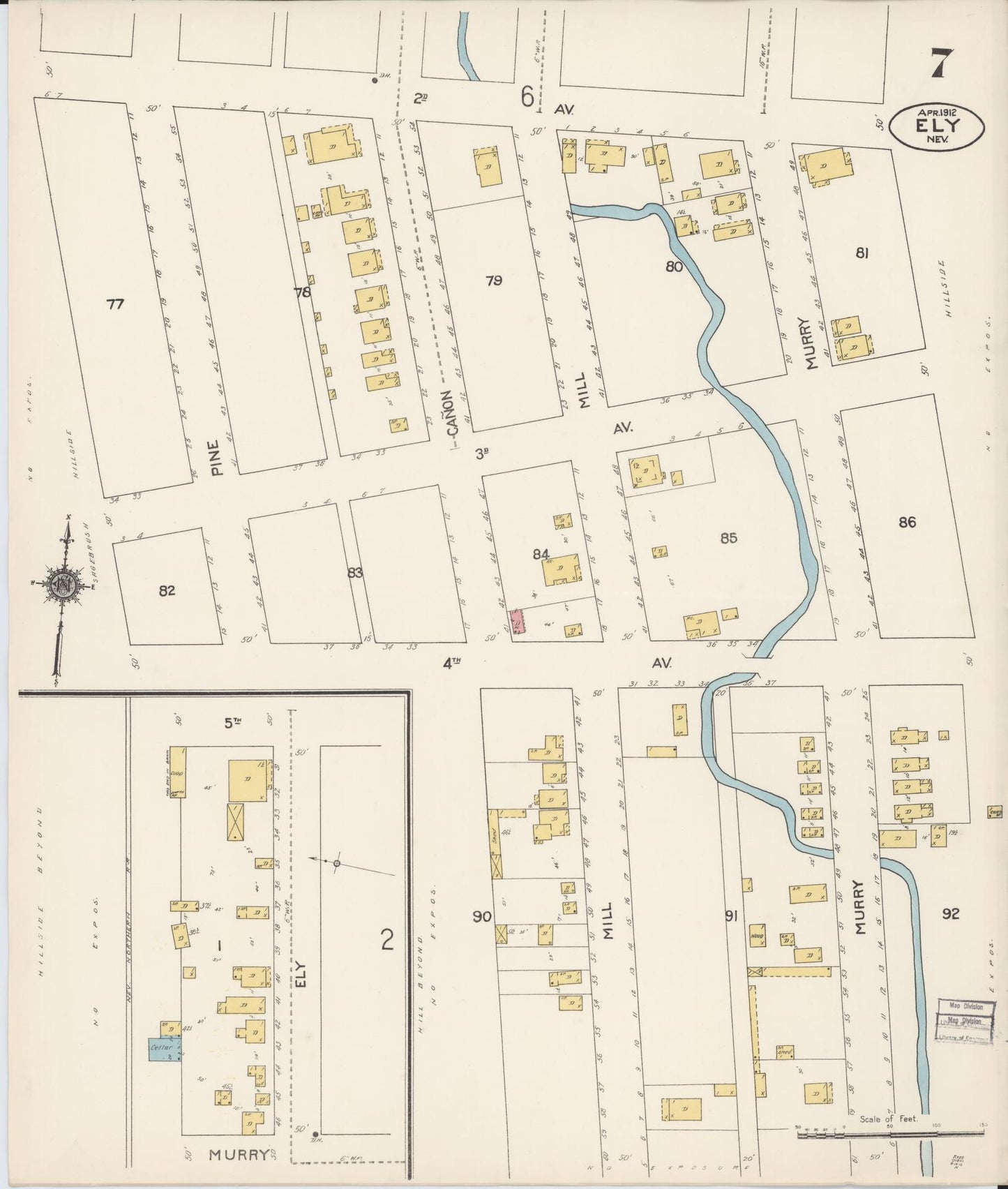 Sanborn Fire Insurance Map from Ely, White Pine County, Nevada (1912), Sheet #0007 - Historic Sanborn Fire Insurance Map Print, vintage old map wall art, antique decor, genealogy gift, Nevada Nevada map