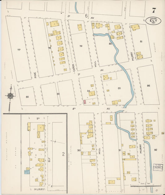 Sanborn Fire Insurance Map from Ely, White Pine County, Nevada (1912), Sheet #0007 - Historic Sanborn Fire Insurance Map Print, vintage old map wall art, antique decor, genealogy gift, Nevada Nevada map
