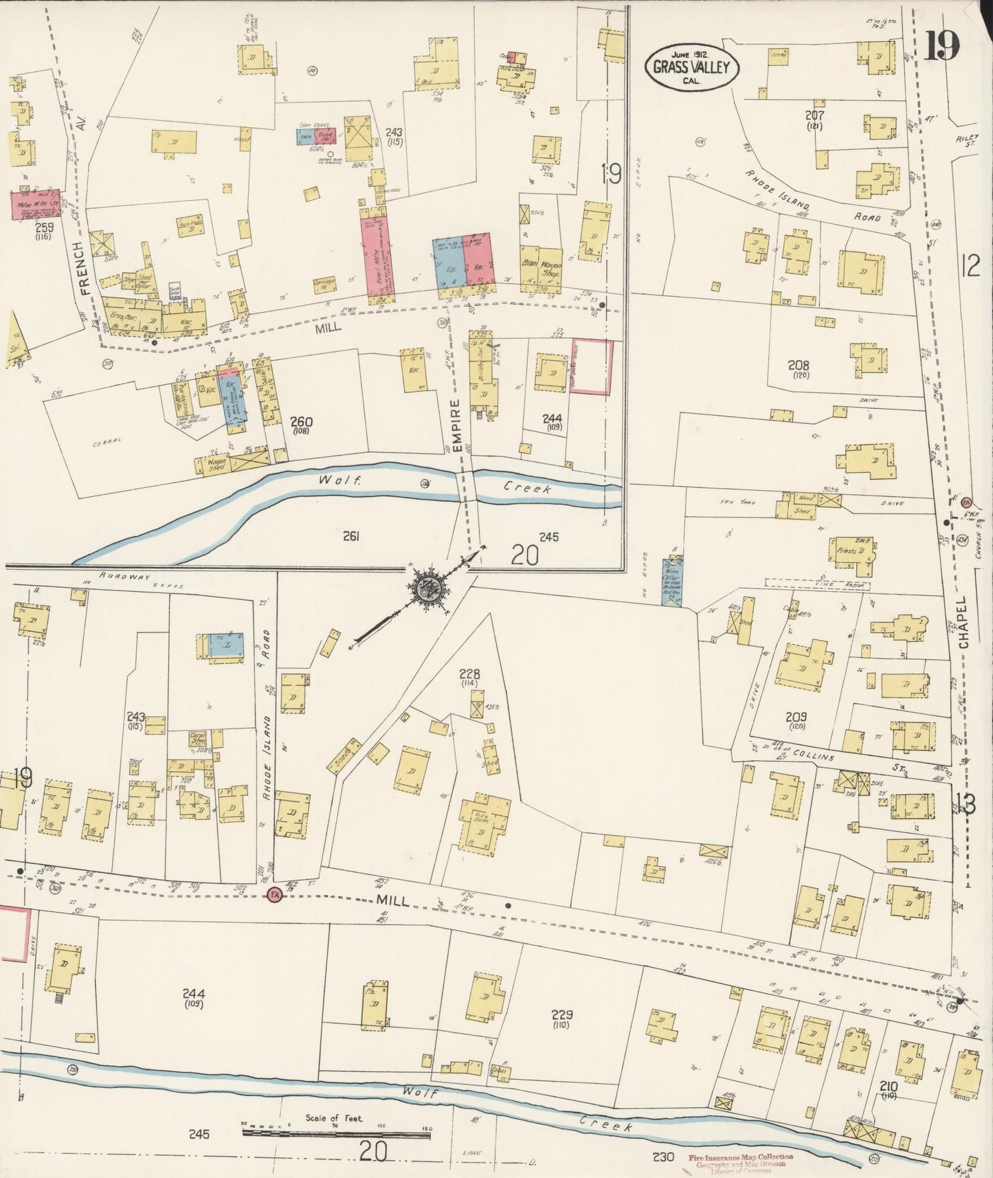 Sanborn Fire Insurance Map from Grass Valley, Nevada County, California (1912), Sheet #0019 - Historic Sanborn Fire Insurance Map Print, vintage old map wall art, antique decor, genealogy gift, Grass Valley Nevada map