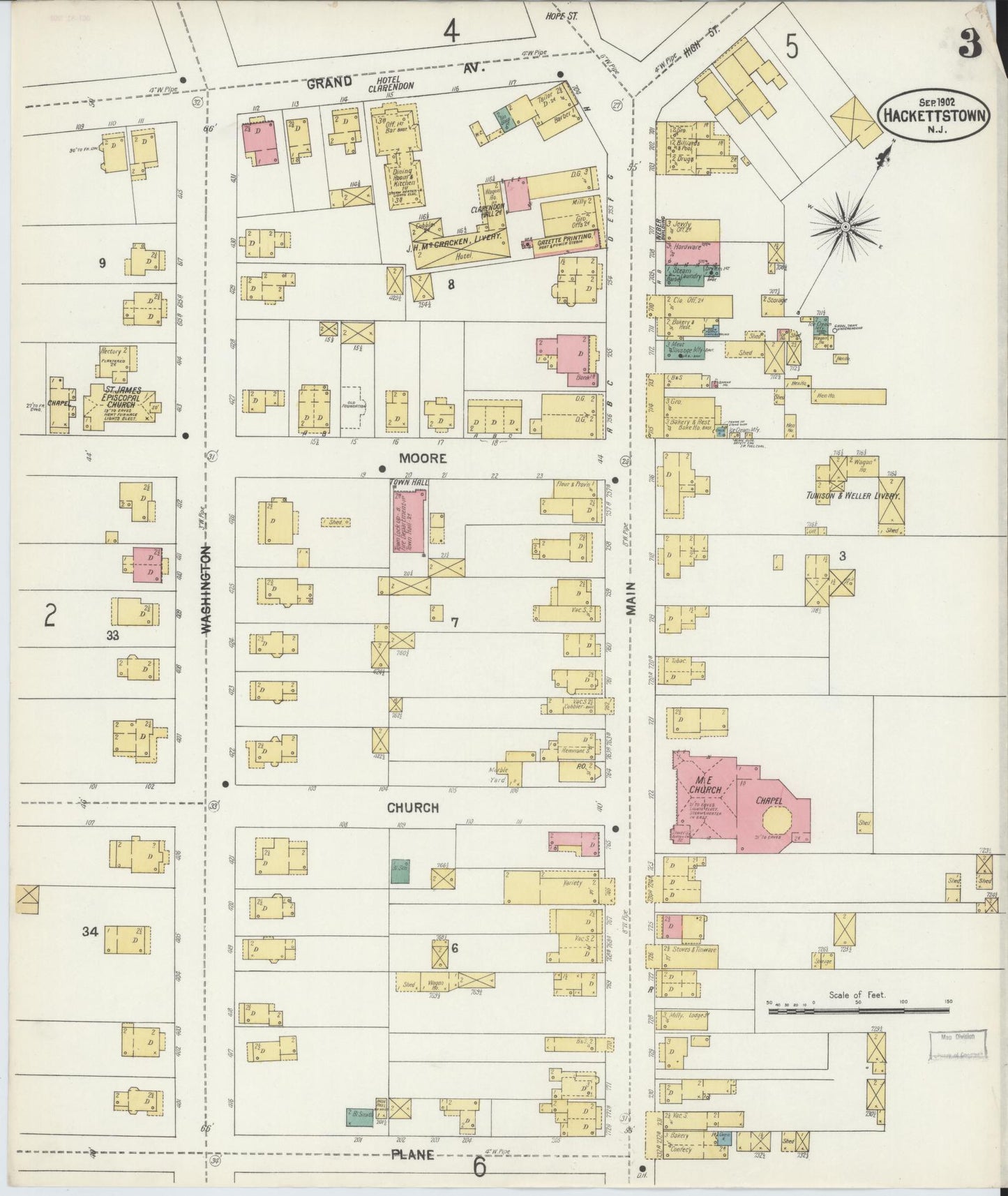 Sanborn Fire Insurance Map from Hackettstown, Warren County, New Jersey (1902), Sheet #0003 - Complete Map Set gallery image, historic Sanborn map, vintage wall art, New Jersey New Jersey