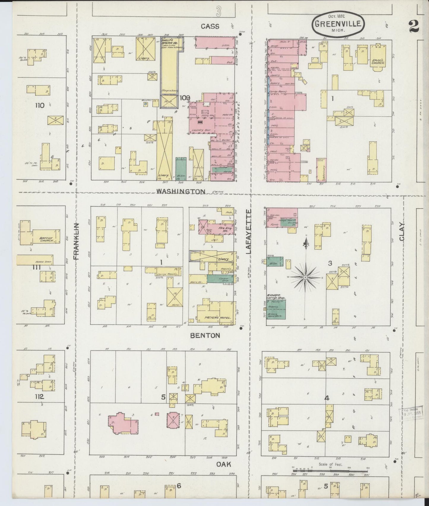Sanborn Fire Insurance Map from Greenville, Montcalm County, Michigan (1892), Sheet #0002 - Complete Map Set gallery image, historic Sanborn map, vintage wall art, Michigan Michigan