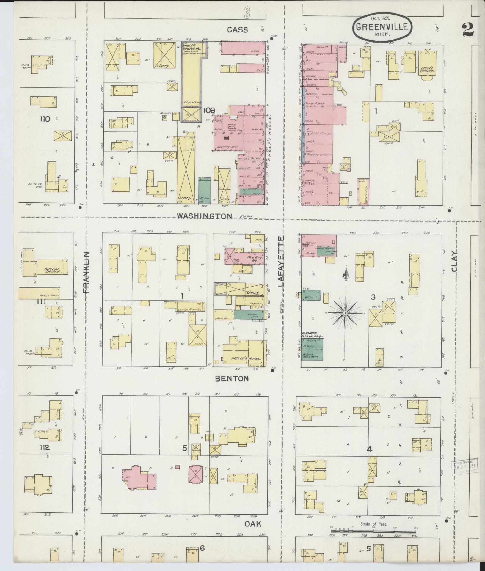 Sanborn Fire Insurance Map from Greenville, Montcalm County, Michigan (1892), Sheet #0002 - Complete Map Set gallery image, historic Sanborn map, vintage wall art, Michigan Michigan
