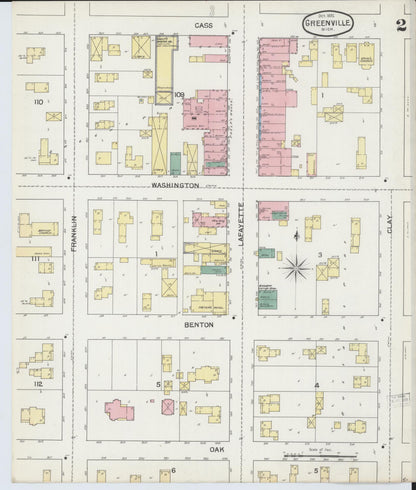 Sanborn Fire Insurance Map from Greenville, Montcalm County, Michigan (1892), Sheet #0002 - Complete Map Set gallery image, historic Sanborn map, vintage wall art, Michigan Michigan