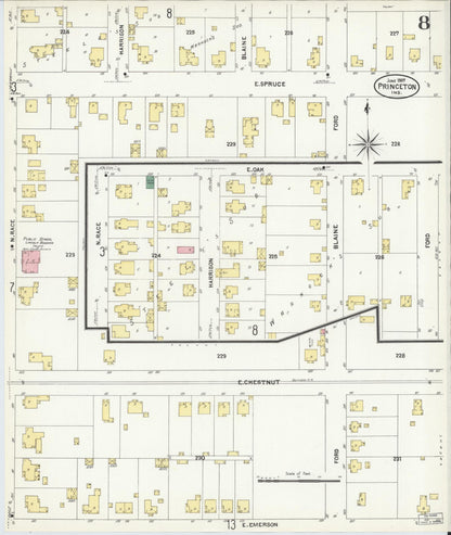Sanborn Fire Insurance Map from Princeton, Gibson County, Indiana (1907), Sheet #0008 - Historic Sanborn Fire Insurance Map Print, vintage old map wall art, antique decor, genealogy gift, Indiana Indiana map
