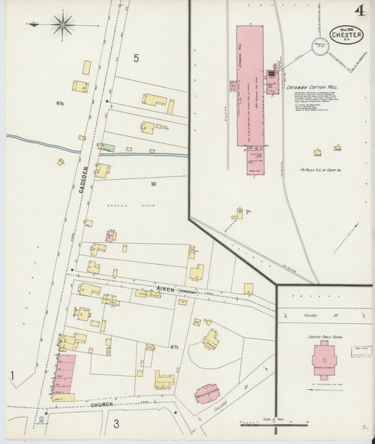 Sanborn Fire Insurance Map from Chester, Chester County, South Carolina (1898), Sheet #0004 - Historic Sanborn Fire Insurance Map Print, vintage old map wall art, antique decor, genealogy gift, South Carolina South Carolina map