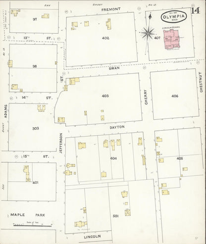 Sanborn Fire Insurance Map from Olympia, Thurston County, Washington (1891), Sheet #0014 - Complete Map Set gallery image, historic Sanborn map, vintage wall art, Washington Washington