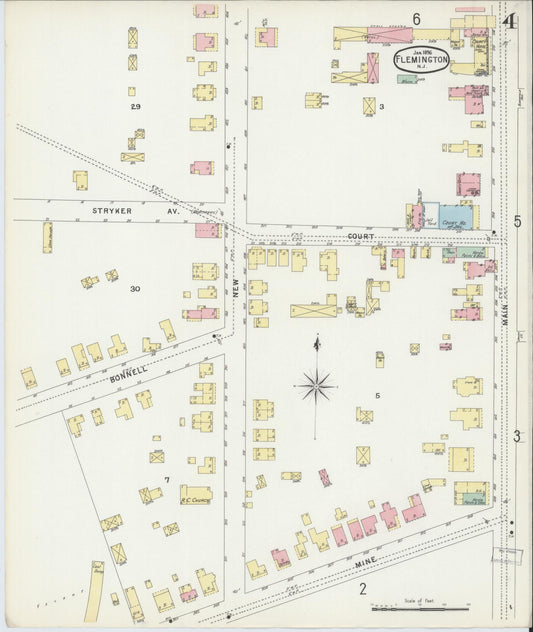 Sanborn Fire Insurance Map from Flemington, Hunterdon County, New Jersey (1896), Sheet #0004 - Historic Sanborn Fire Insurance Map Print, vintage old map wall art, antique decor, genealogy gift, New Jersey New Jersey map
