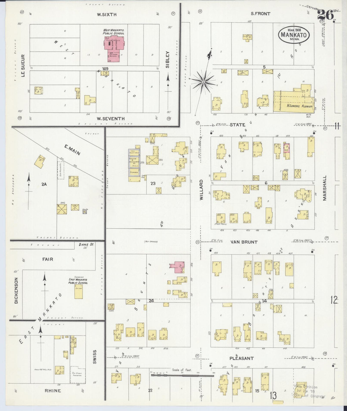 Sanborn Fire Insurance Map from Mankato, Blue Earth County, Minnesota (1908), Sheet #0026 - Complete Map Set gallery image, historic Sanborn map, vintage wall art, Minnesota Minnesota