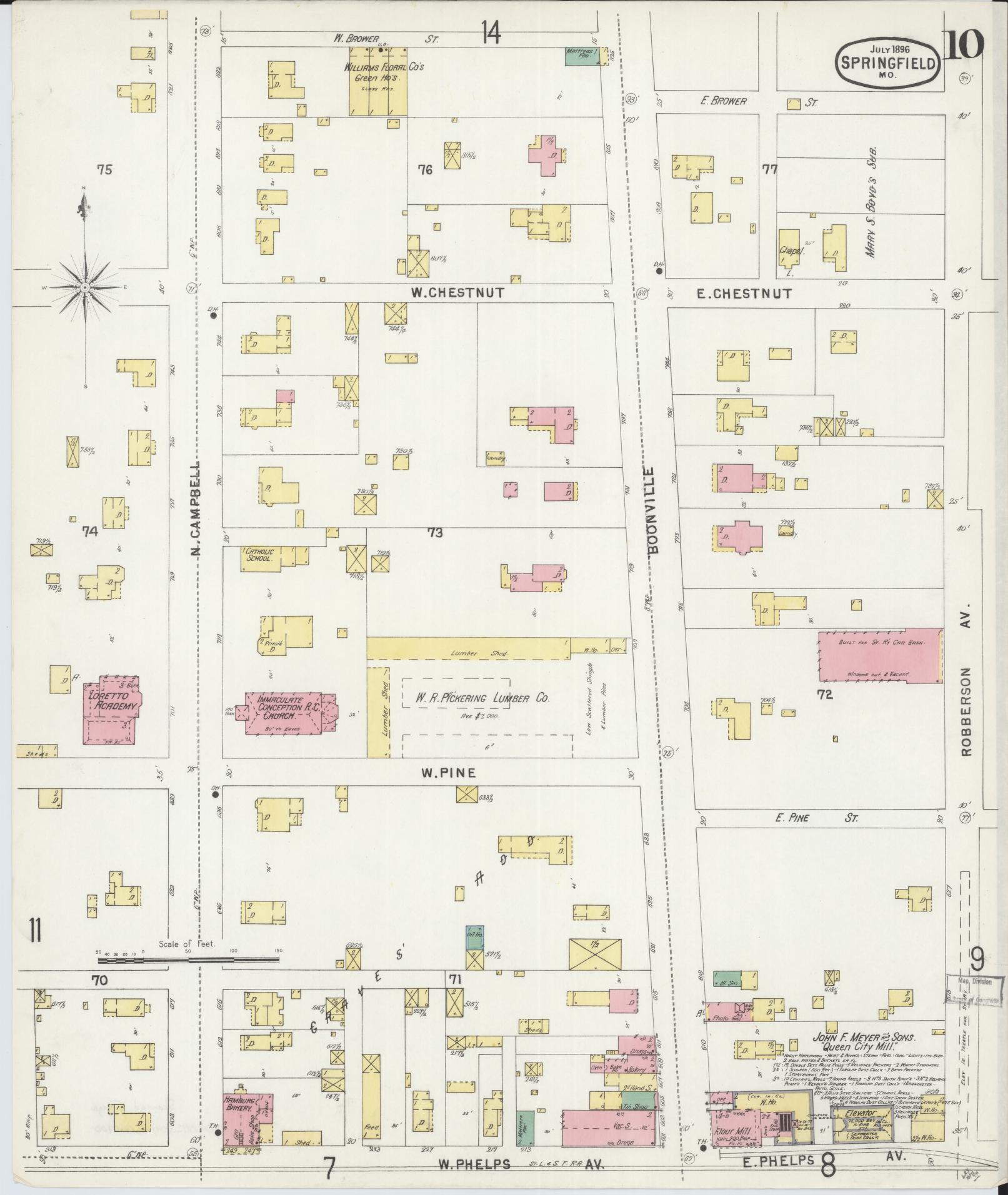 Sanborn Fire Insurance Map from Springfield, Greene County, Missouri (1896), Sheet #0010 - Historic Sanborn Fire Insurance Map Print, vintage old map wall art, antique decor, genealogy gift, Missouri Missouri map