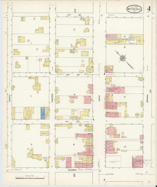 Sanborn Fire Insurance Map from Wytheville, Wythe County, Virginia (1913), Sheet #0004 - Historic Sanborn Fire Insurance Map Print, vintage old map wall art, antique decor, genealogy gift, Virginia Virginia map