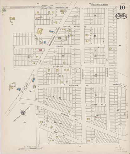 Sanborn Fire Insurance Map from Hatboro, Montgomery County, Pennsylvania (1922), Sheet #0010 - Historic Sanborn Fire Insurance Map Print, vintage old map wall art, antique decor, genealogy gift, Pennsylvania Pennsylvania map