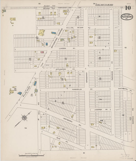 Sanborn Fire Insurance Map from Hatboro, Montgomery County, Pennsylvania (1922), Sheet #0010 - Historic Sanborn Fire Insurance Map Print, vintage old map wall art, antique decor, genealogy gift, Pennsylvania Pennsylvania map