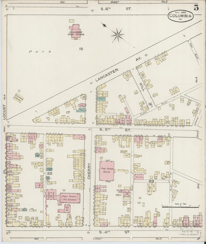 Sanborn Fire Insurance Map from Columbia, Lancaster County, Pennsylvania (1886), Sheet #0005 - Complete Map Set gallery image, historic Sanborn map, vintage wall art, Pennsylvania Pennsylvania