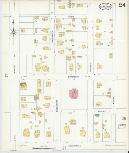 Sanborn Fire Insurance Map from Gainesville, Cooke County, Texas (1908), Sheet #0024 - Historic Sanborn Fire Insurance Map Print, vintage old map wall art, antique decor, genealogy gift, Texas Texas map