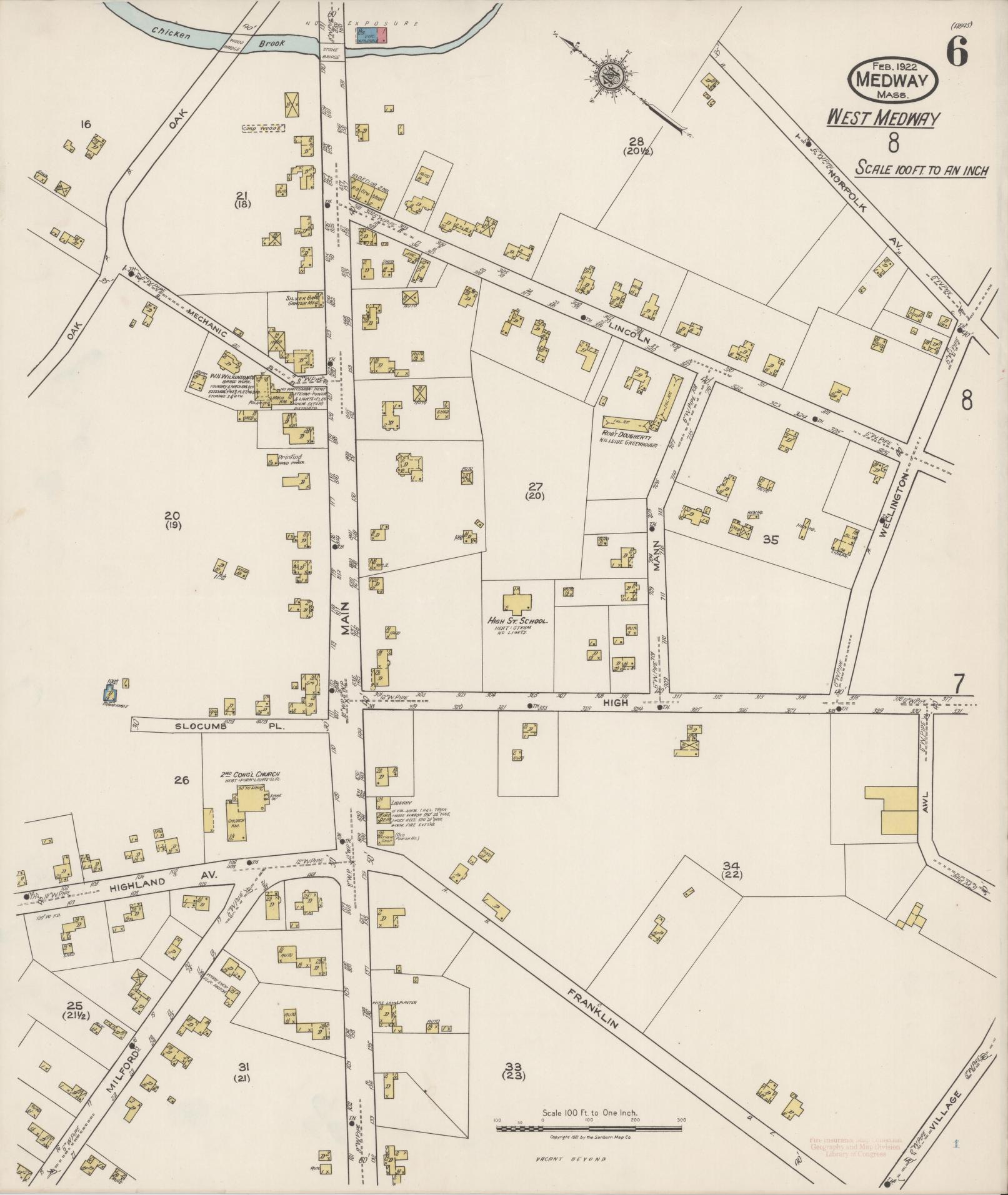 Sanborn Fire Insurance Map from Medway, Norfolk County, Massachusetts (1922), Sheet #0006 - Complete Map Set gallery image, historic Sanborn map, vintage wall art, Massachusetts Massachusetts