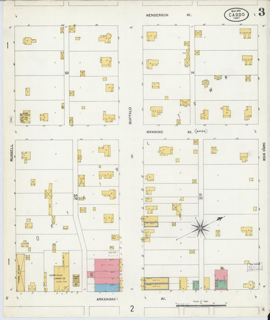 Sanborn Fire Insurance Map from Caddo, Bryan County, Oklahoma (1904), Sheet #0003 - Historic Sanborn Fire Insurance Map Print, vintage old map wall art, antique decor, genealogy gift, Oklahoma Oklahoma map
