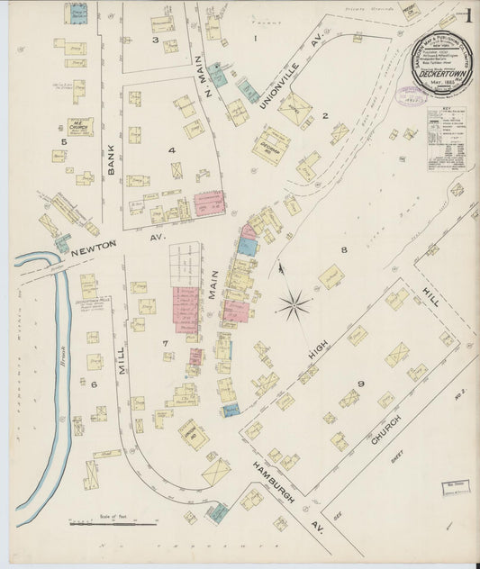 Sanborn Fire Insurance Map from Deckertown, Sussex County, New Jersey (1885), Sheet #0001 - Historic Sanborn Fire Insurance Map Print, vintage old map wall art, antique decor, genealogy gift, New Jersey New Jersey map