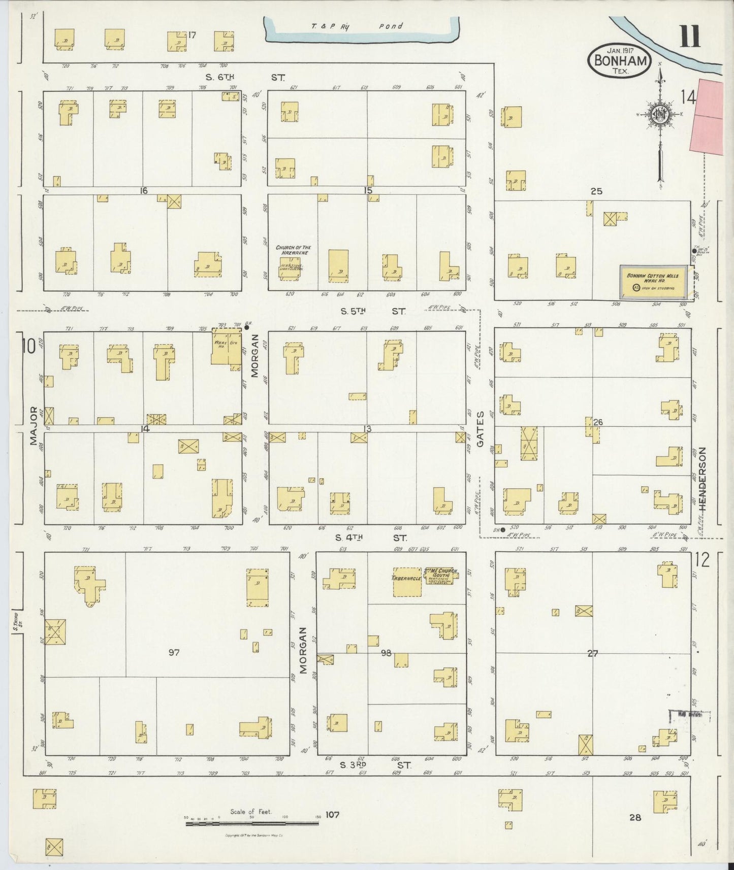 Sanborn Fire Insurance Map from Bonham, Fannin County, Texas (1917), Sheet #0011 - Historic Sanborn Fire Insurance Map Print, vintage old map wall art, antique decor, genealogy gift, Texas Texas map