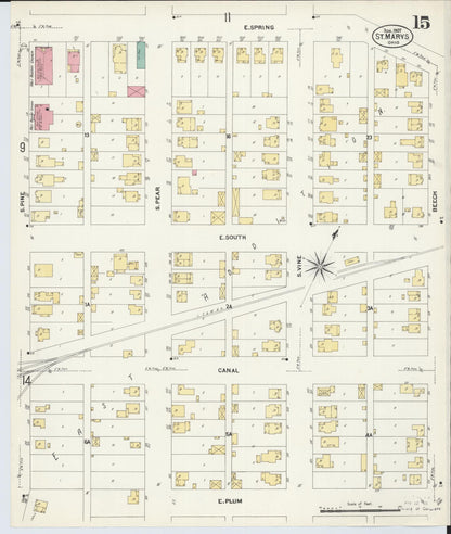 Sanborn Fire Insurance Map from Saint Marys, Auglaize County, Ohio (1907), Sheet #0015 - Historic Sanborn Fire Insurance Map Print, vintage old map wall art, antique decor, genealogy gift, Ohio Ohio map