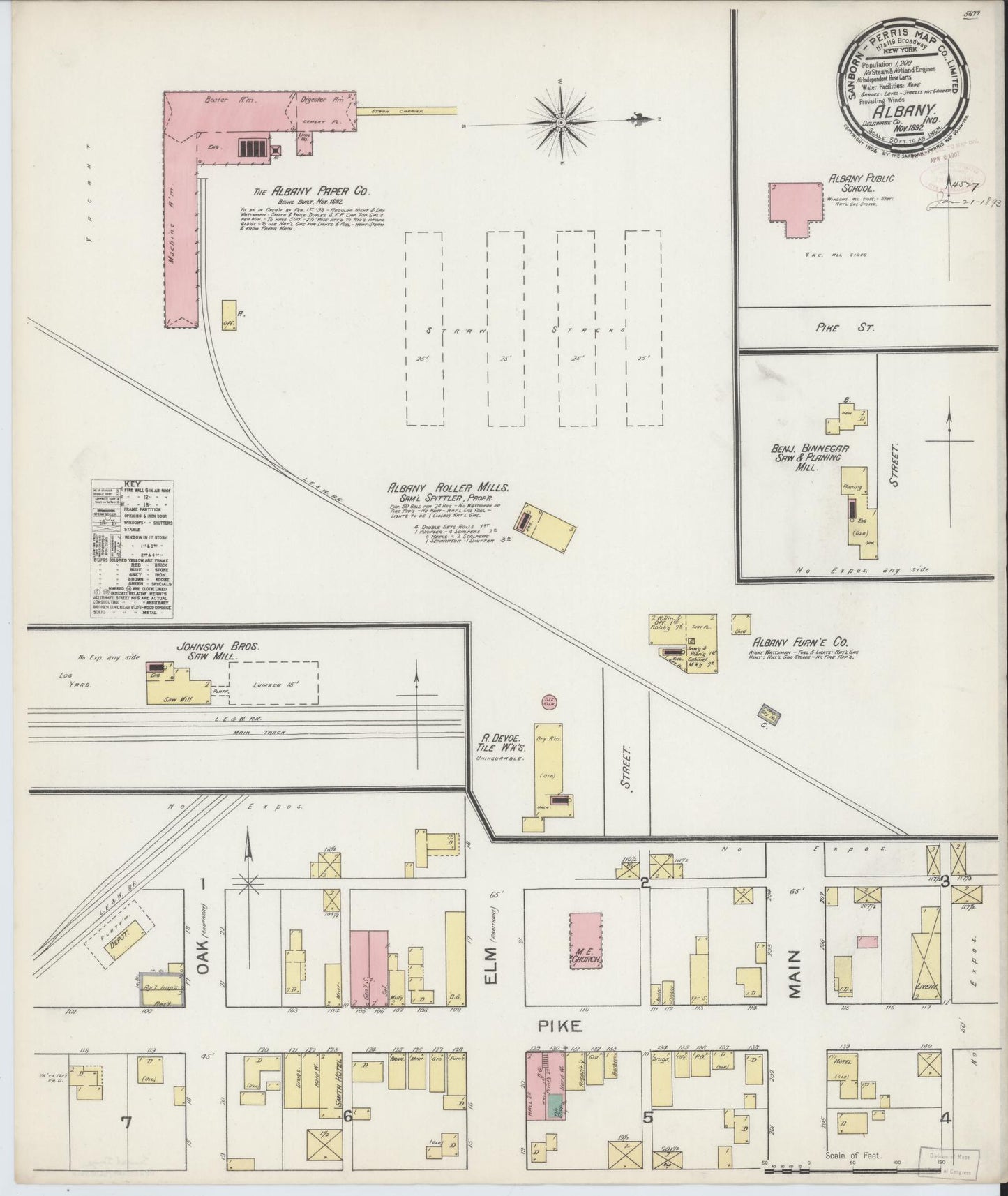 Sanborn Fire Insurance Map from Albany, Delaware County, Indiana (1892), Sheet #0001 - Historic Sanborn Fire Insurance Map Print, vintage old map wall art, antique decor, genealogy gift, Indiana Indiana map
