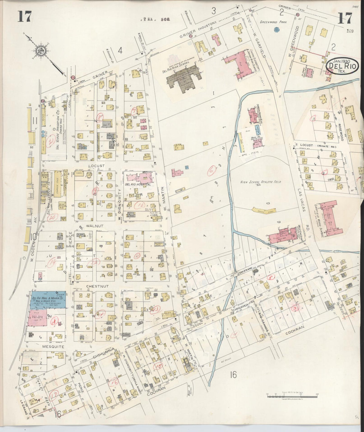 Sanborn Fire Insurance Map from Del Rio, Val Verde County, Texas (1948), Sheet #0017 - Historic Sanborn Fire Insurance Map Print, vintage old map wall art, antique decor, genealogy gift, Texas Texas map