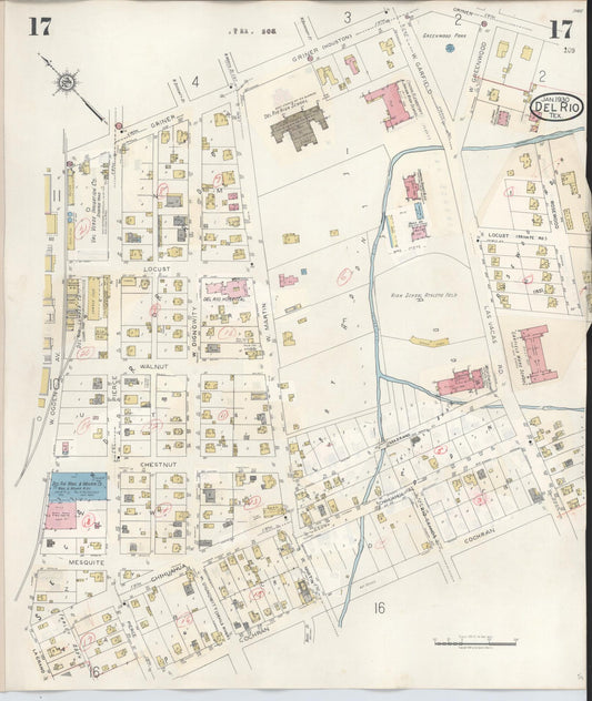 Sanborn Fire Insurance Map from Del Rio, Val Verde County, Texas (1948), Sheet #0017 - Historic Sanborn Fire Insurance Map Print, vintage old map wall art, antique decor, genealogy gift, Texas Texas map