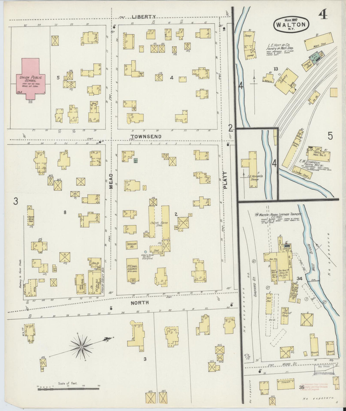 Sanborn Fire Insurance Map from Walton, Delaware County, New York (1897), Sheet #0004 - Historic Sanborn Fire Insurance Map Print, vintage old map wall art, antique decor, genealogy gift, Walton Delaware map