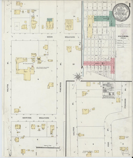 Sanborn Fire Insurance Map from Seabreeze, Volusia County, Florida (1906), Sheet #0001 - Historic Sanborn Fire Insurance Map Print, vintage old map wall art, antique decor, genealogy gift, Florida Florida map