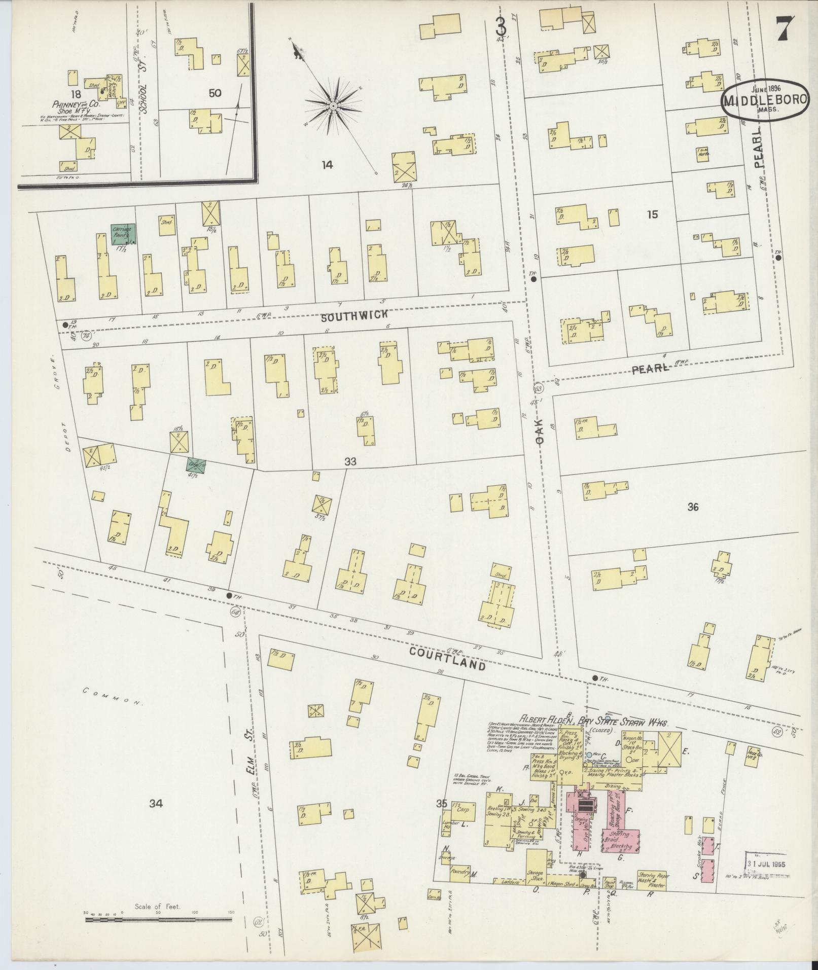 Sanborn Fire Insurance Map from Middleboro, Plymouth County, Massachusetts (1896), Sheet #0007 - Complete Map Set gallery image, historic Sanborn map, vintage wall art, Massachusetts Massachusetts