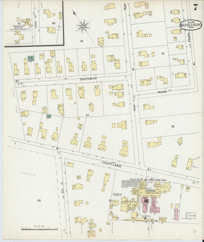 Sanborn Fire Insurance Map from Middleboro, Plymouth County, Massachusetts (1896), Sheet #0007 - Complete Map Set gallery image, historic Sanborn map, vintage wall art, Massachusetts Massachusetts