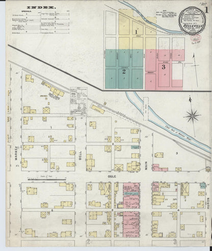Sanborn Fire Insurance Map from Bellville, Richland County, Ohio (1895), Sheet #0001 - Historic Sanborn Fire Insurance Map Print, vintage old map wall art, antique decor, genealogy gift, Ohio Ohio map