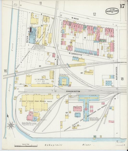 Sanborn Fire Insurance Map from Norristown, Montgomery County, Pennsylvania (1896), Sheet #0017 - Historic Sanborn Fire Insurance Map Print, vintage old map wall art, antique decor, genealogy gift, Pennsylvania Pennsylvania map