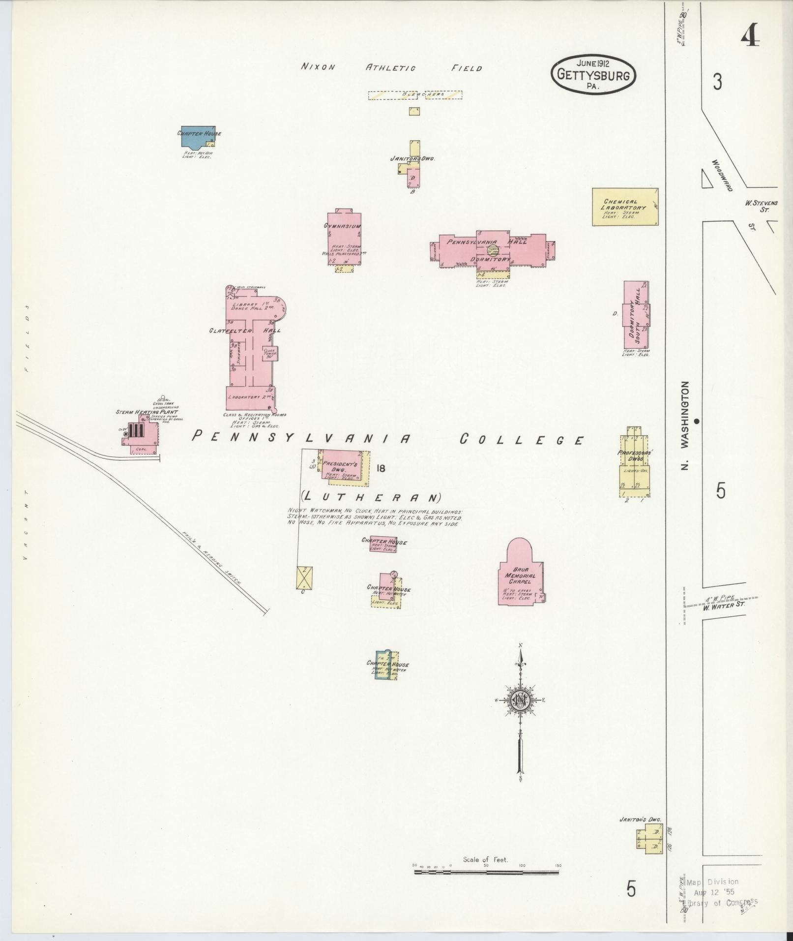 Sanborn Fire Insurance Map from Gettysburg, Adams County, Pennsylvania (1912), Sheet #0004 - Historic Sanborn Fire Insurance Map Print, vintage old map wall art, antique decor, genealogy gift, Pennsylvania Pennsylvania map