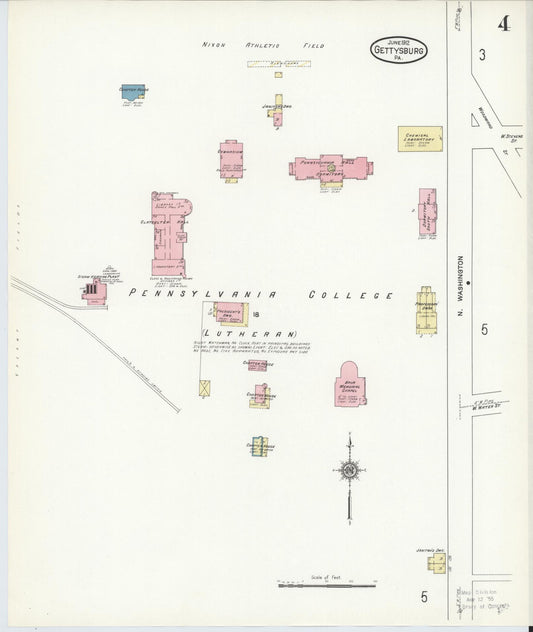 Sanborn Fire Insurance Map from Gettysburg, Adams County, Pennsylvania (1912), Sheet #0004 - Historic Sanborn Fire Insurance Map Print, vintage old map wall art, antique decor, genealogy gift, Pennsylvania Pennsylvania map