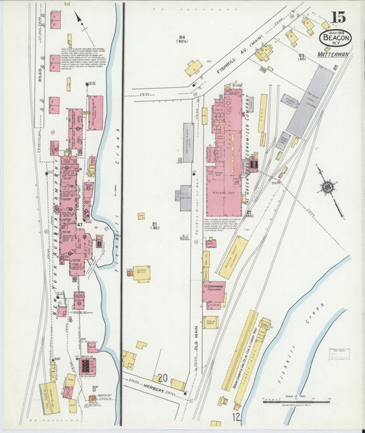 Sanborn Fire Insurance Map from Beacon, Dutchess County, New York (1919), Sheet #0015 - Historic Sanborn Fire Insurance Map Print, vintage old map wall art, antique decor, genealogy gift, New York New York map