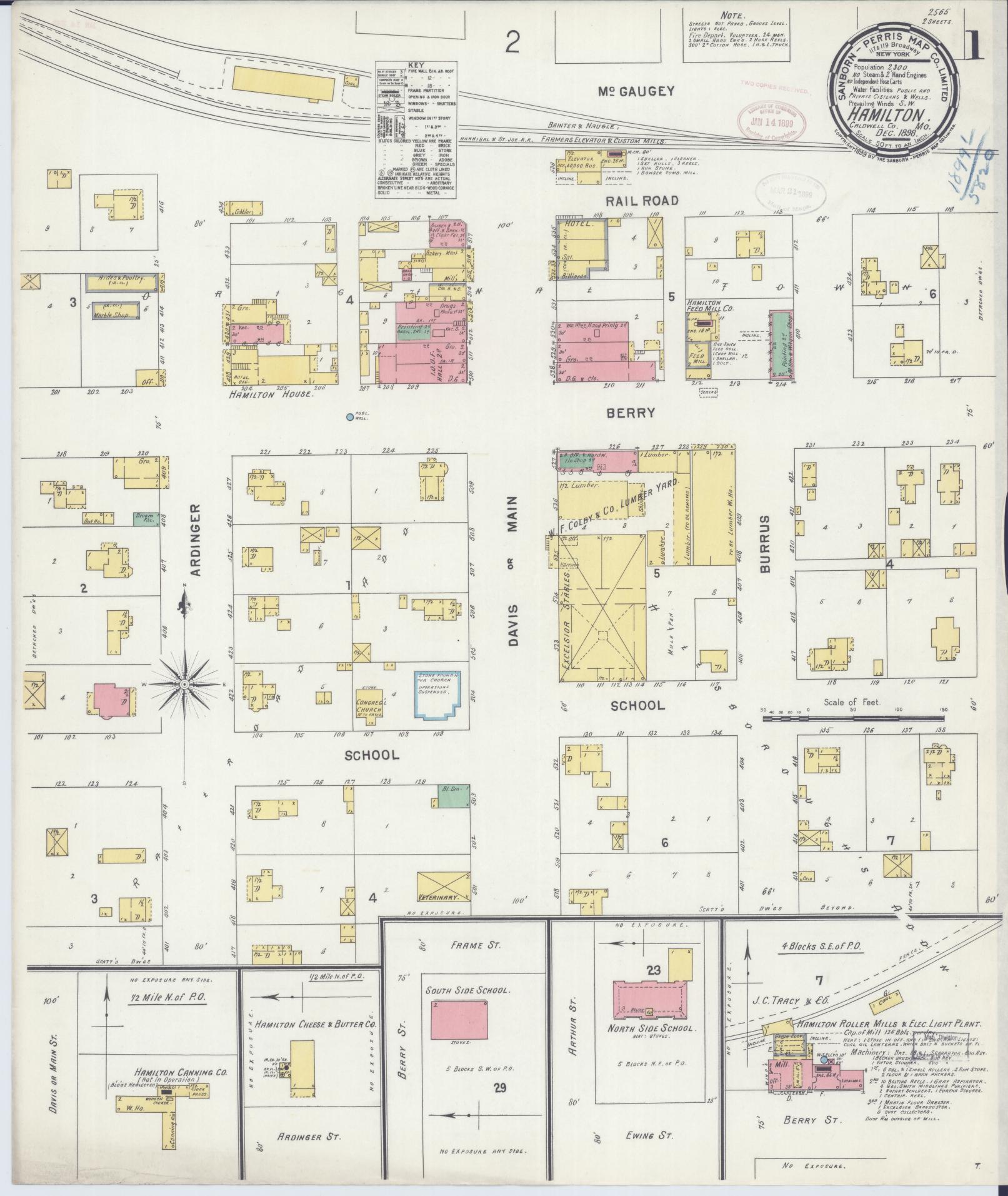 Sanborn Fire Insurance Map from Hamilton, Caldwell County, Missouri (1898), Sheet #0001 - Historic Sanborn Fire Insurance Map Print, vintage old map wall art, antique decor, genealogy gift, Missouri Missouri map