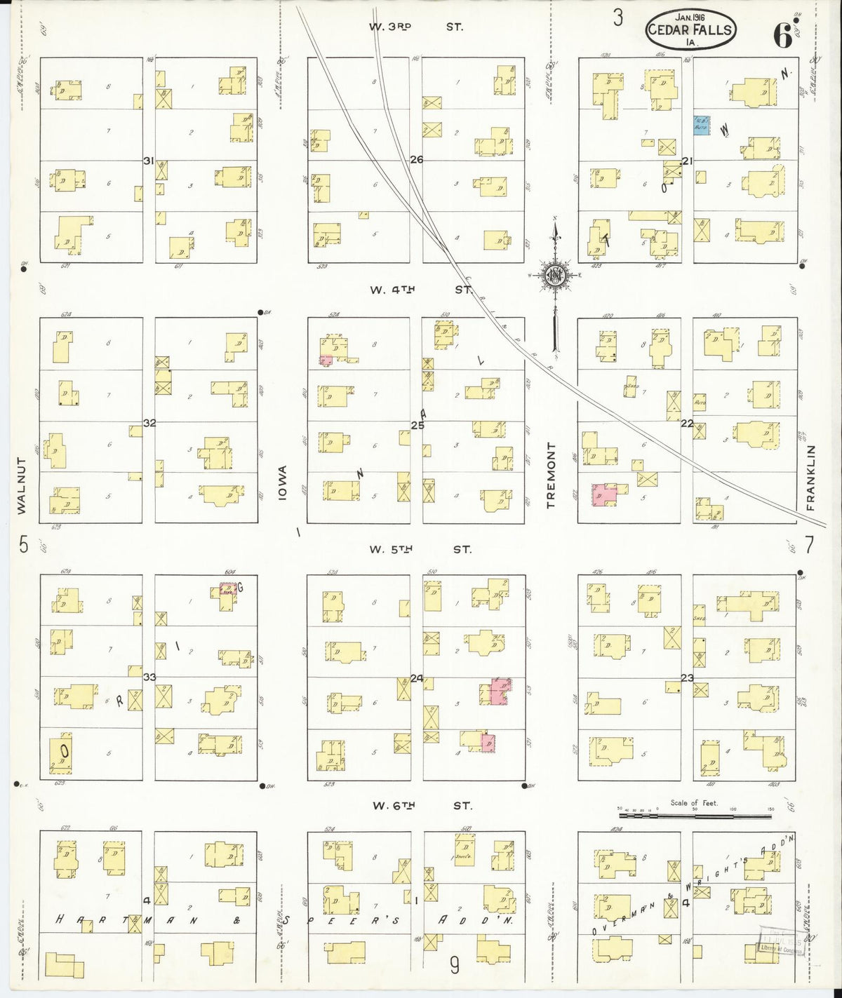 Sanborn Fire Insurance Map from Cedar Falls, Black Hawk County, Iowa (1916), Sheet #0006 - Historic Sanborn Fire Insurance Map Print