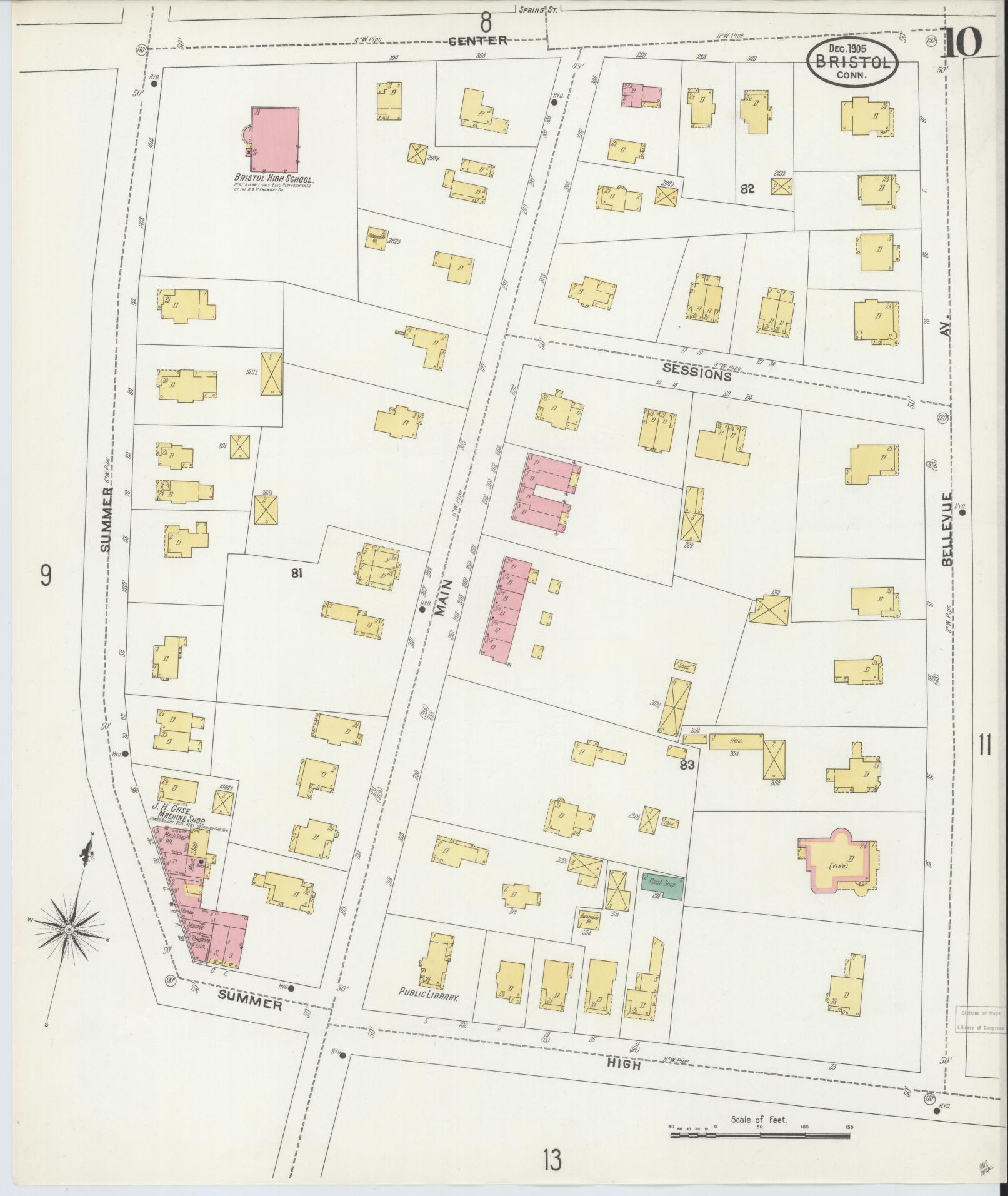 Sanborn Fire Insurance Map from Bristol, Hartford County, Connecticut (1905), Sheet #0010 - Complete Map Set gallery image, historic Sanborn map, vintage wall art, Connecticut Connecticut