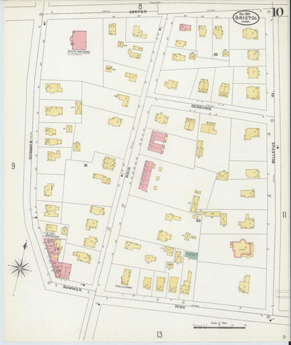 Sanborn Fire Insurance Map from Bristol, Hartford County, Connecticut (1905), Sheet #0010 - Complete Map Set gallery image, historic Sanborn map, vintage wall art, Connecticut Connecticut