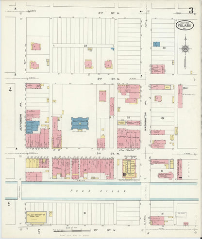 Sanborn Fire Insurance Map from Pulaski, Pulaski County, Virginia (1913), Sheet #0003 - Complete Map Set gallery image, historic Sanborn map, vintage wall art, Virginia Virginia